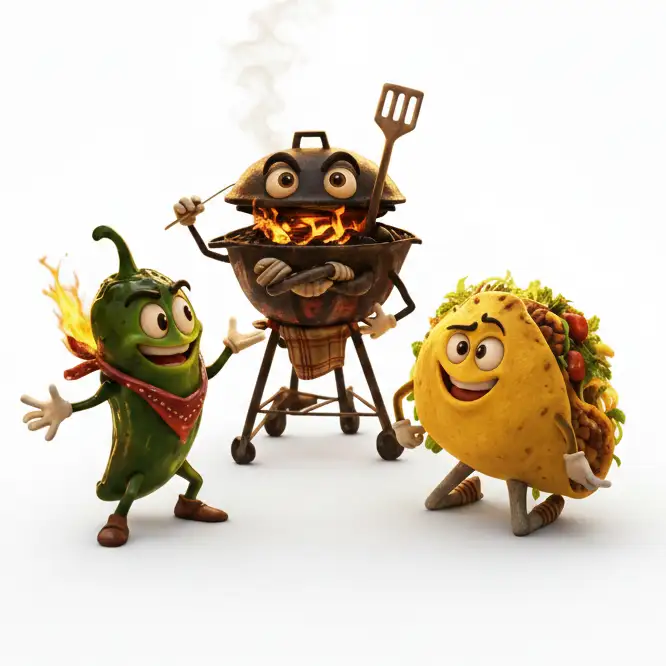 The Jalapeño, The Taco, and The Grill performing at a restaurant table